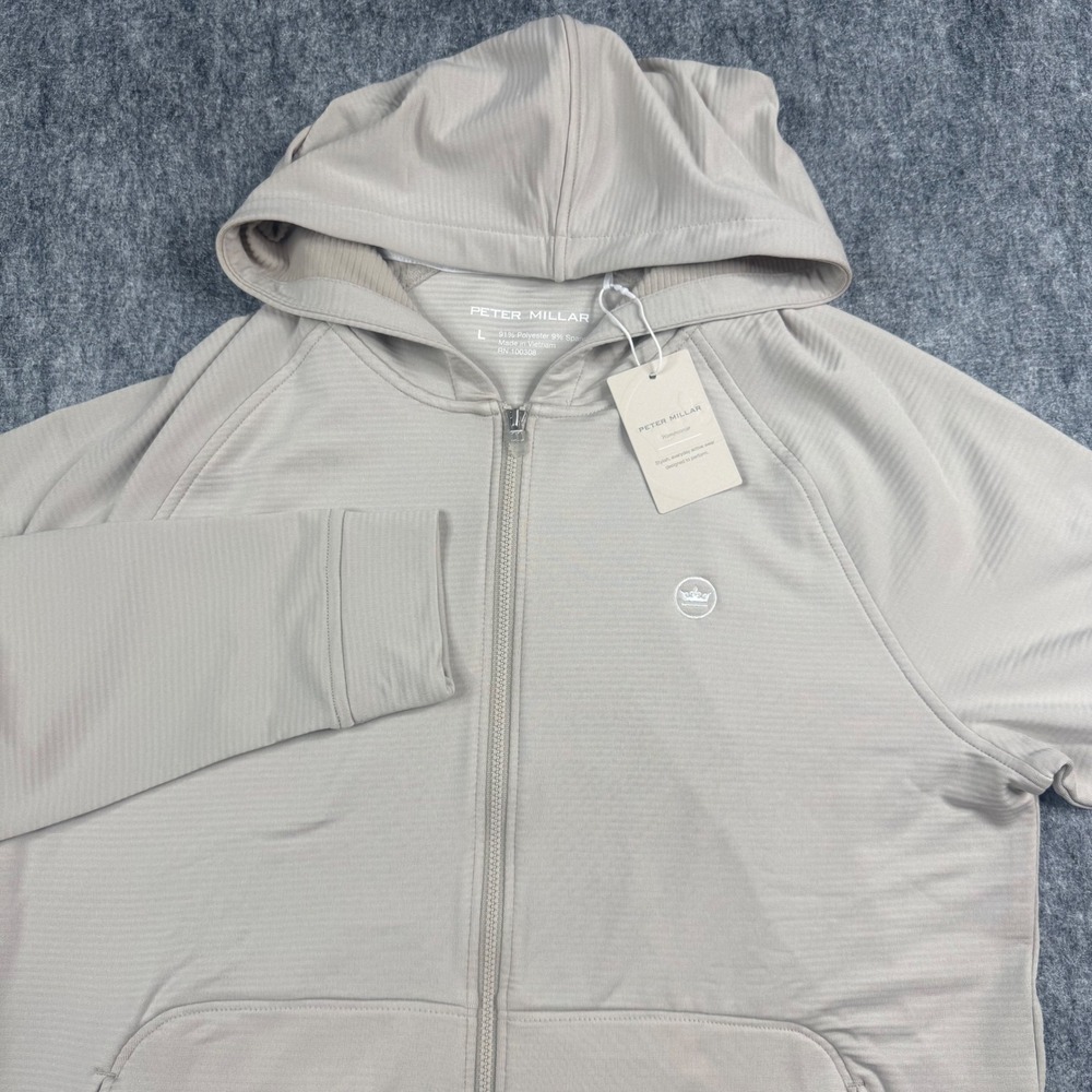Peter Millar Beaumont Full Zip Hoodie Women Large Beige Performance Jacket NWT